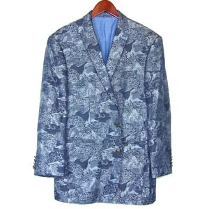 TALIA The Mason Fit Lord & Taylor Blue Geometric 2 Button Blazer Men's 40R